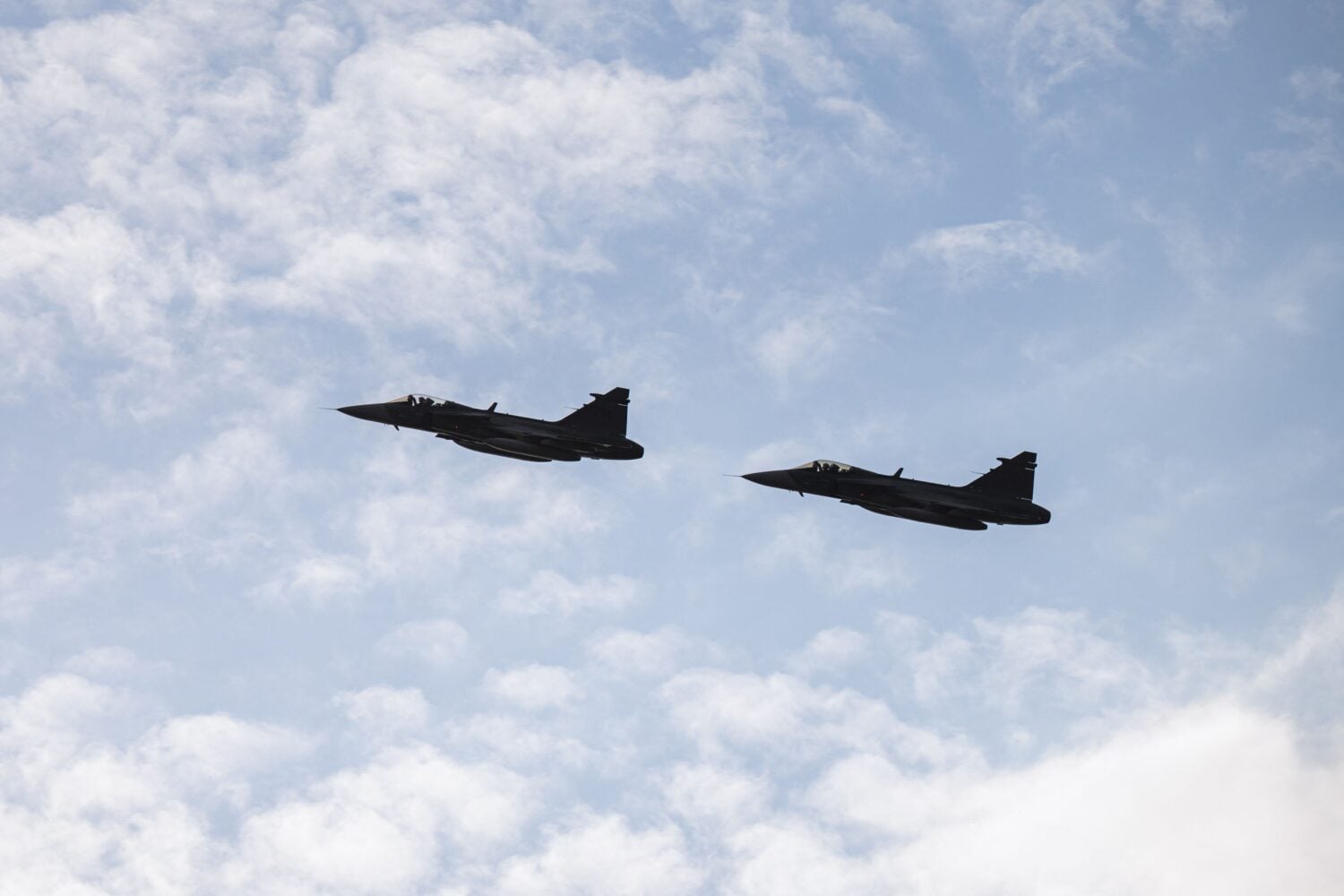 Saab Gripen -hävittäjiä Ruotsissa kuvattuna toukokuussa 2026. AFP / LEHTIKUVA / JONATHAN NACKSTRAND