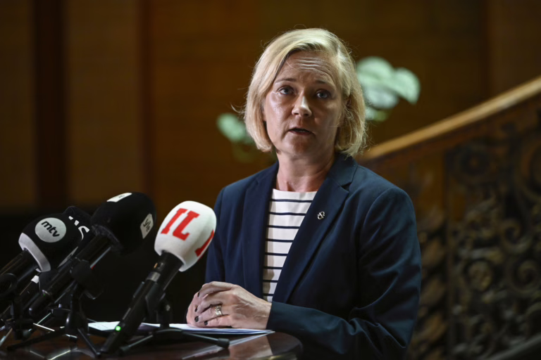 Sisäministeri Mari Rantanen (ps.) mediatilaisuudessa Säätytalossa Helsingissä 4. elokuuta 2026. LEHTIKUVA / ANTTI AIMO-KOIVISTO