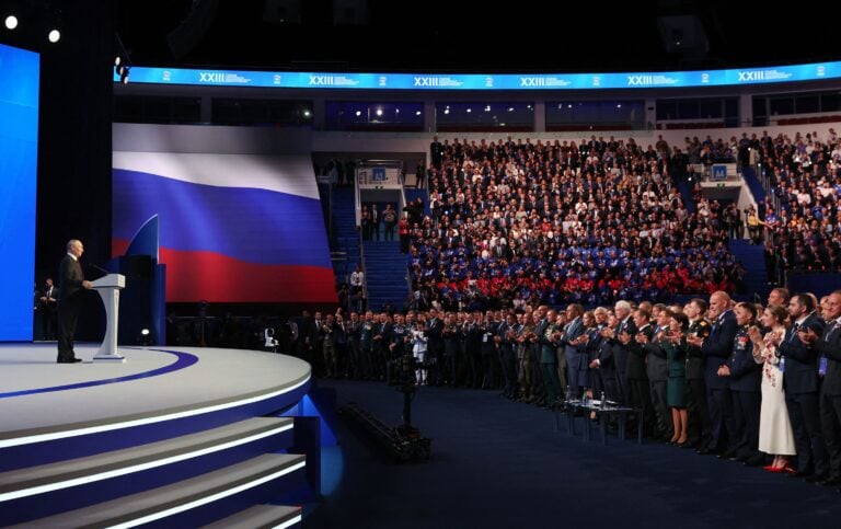 Vladimir Putin puhumassa. AFP / LEHTIKUVA / YEKATERINA SHTUKINA