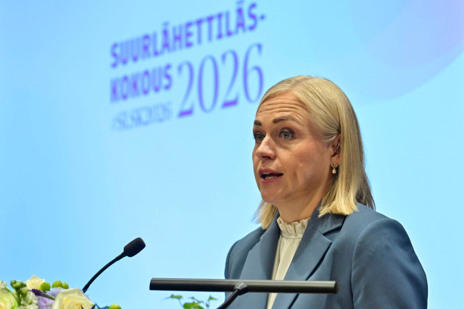 Ulkoministeri Elina Valtonen puhumassa Suurlähettiläispäivien avajaistilaisuudessa Helsingissä 24. elokuuta 2026. LEHTIKUVA / MARKKU ULANDER