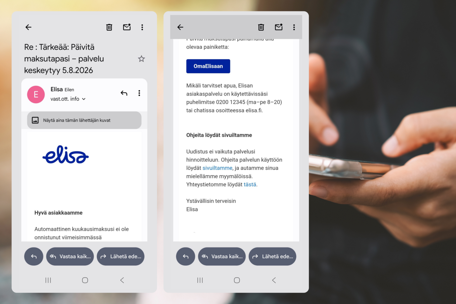 Kuva huijausviestistä. SUOMEN TELEMARKKINOINTILIITTO