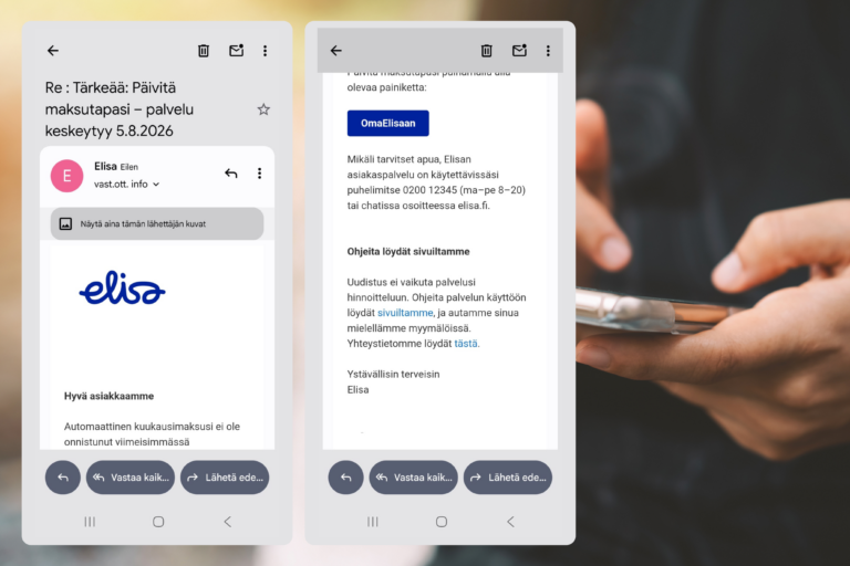 Kuva huijausviestistä. SUOMEN TELEMARKKINOINTILIITTO