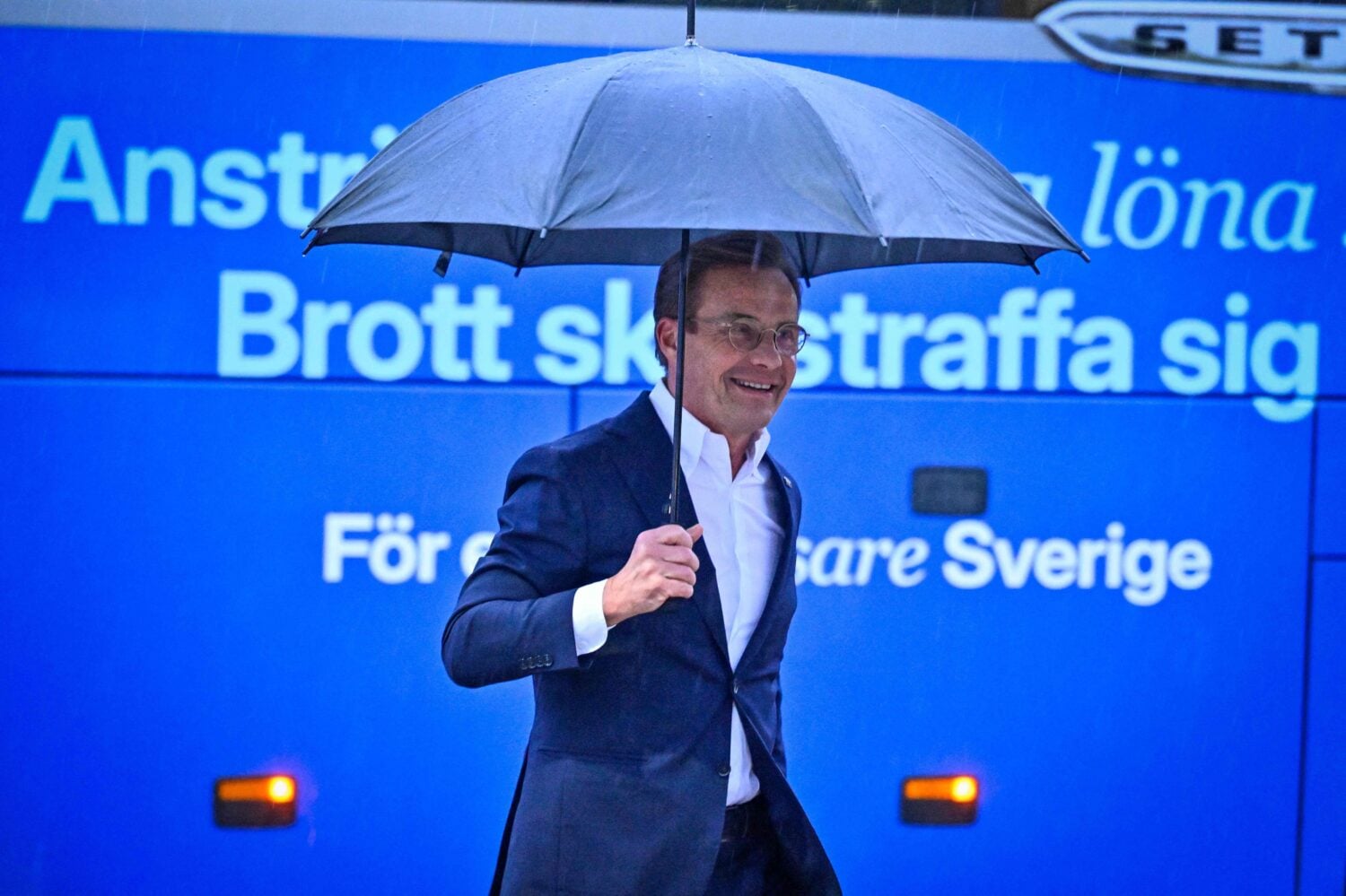 Ruotsin pääministeri, moderaattien Ulf Kristersson saapui vaaliväittelyyn syyskuun alussa. AFP / LEHTIKUVA / ANDERS WIKLUND