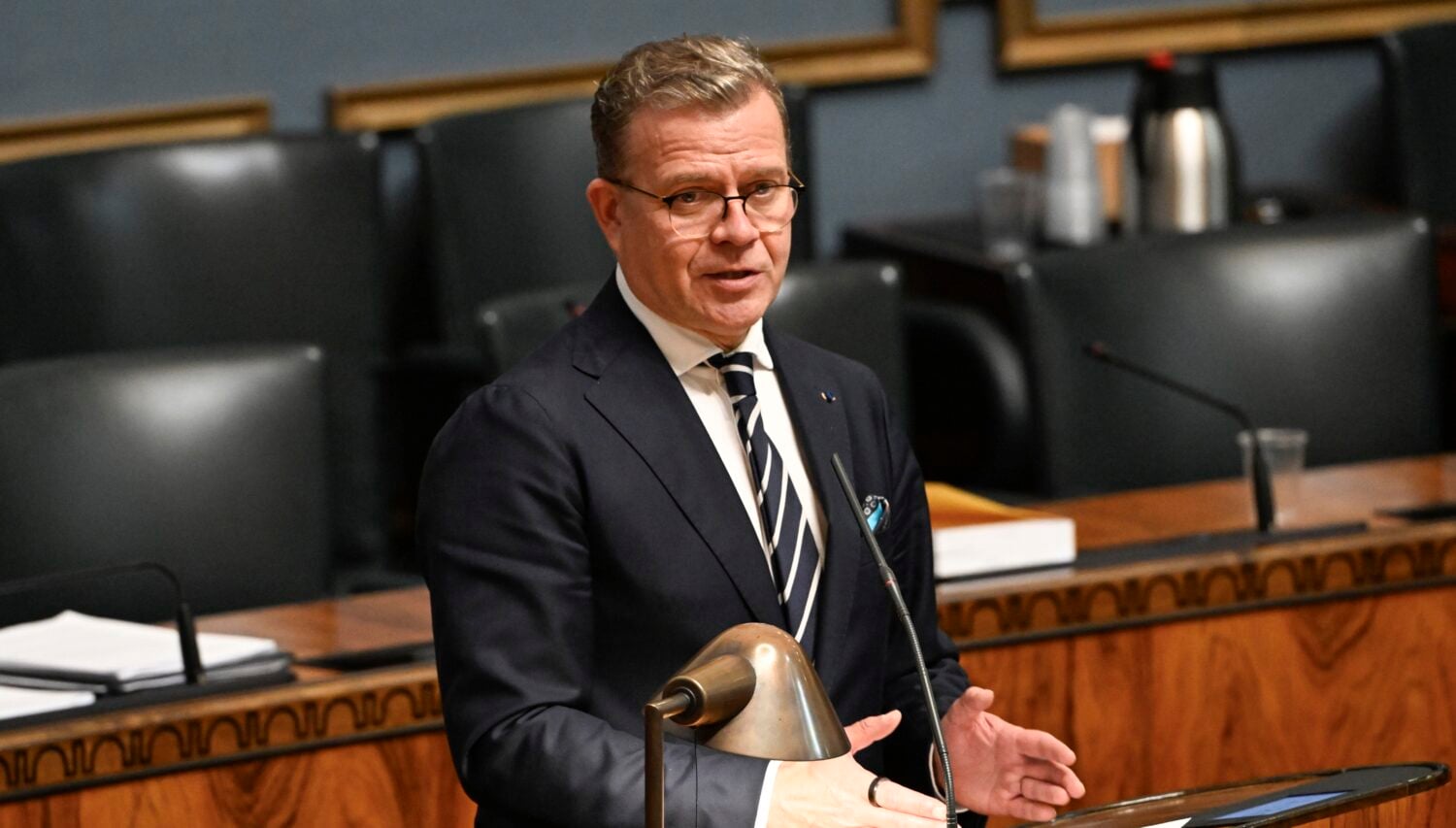 Pääministeri Petteri Orpo eduskunnan täysistunnossa 22. syyskuuta 2026. LEHTIKUVA / EMMI KORHONEN