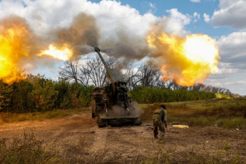 Ukrainan 2S22 Bohdana -haupitsi tulittaa rintamalla. / war.ukraine.ua