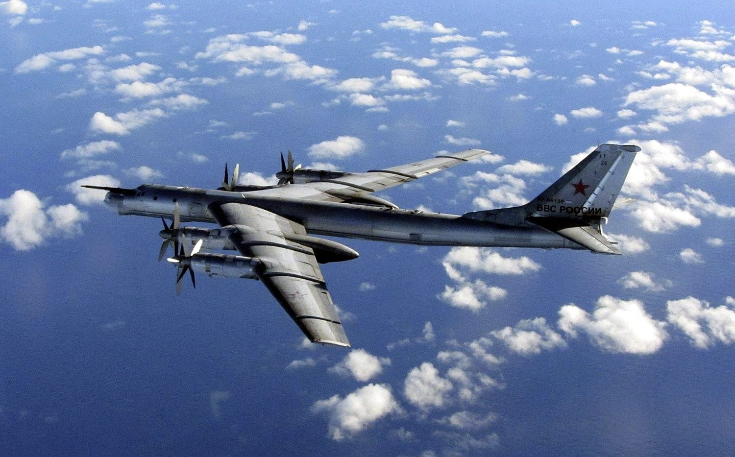 Venäjän Tu-95-pommikone. / LEHTIKUVA / HANDOUT