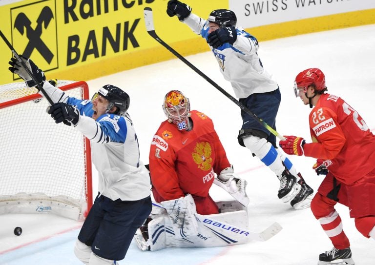 Suomi ja Venäjä ottivat yhteen jääkiekon MM-kisoissa vuonna 2019. LEHTIKUVA / JUSSI NUKARI