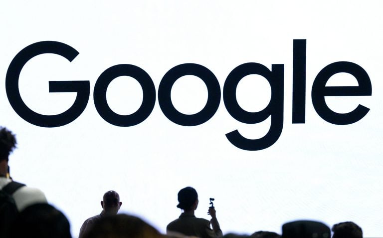 Googlen logo mediatilaisuudessa Yhdysvalloissa. AFP / LEHTIKUVA / JOSH EDELSON