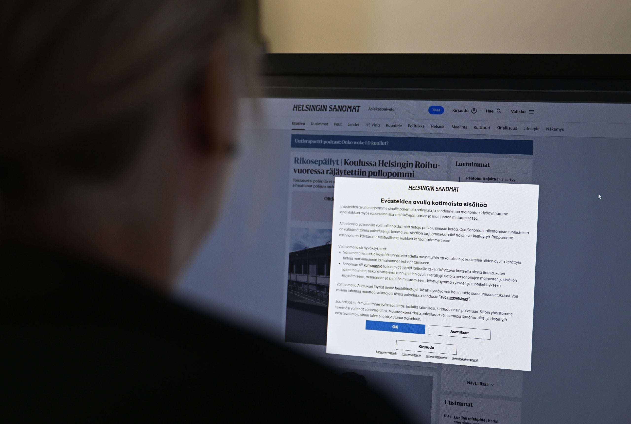 Useat suomalaiset uutismediat ovat ottaneet käyttöön kiisteltyjä evästekäytäntöjä. LEHTIKUVA / SAARA PELTOLA
