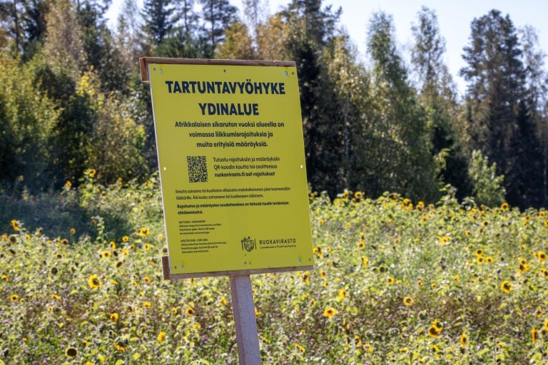 Sikarutosta varoittavia kylttejä Virolahden Vaalimaalla 14. syyskuuta.