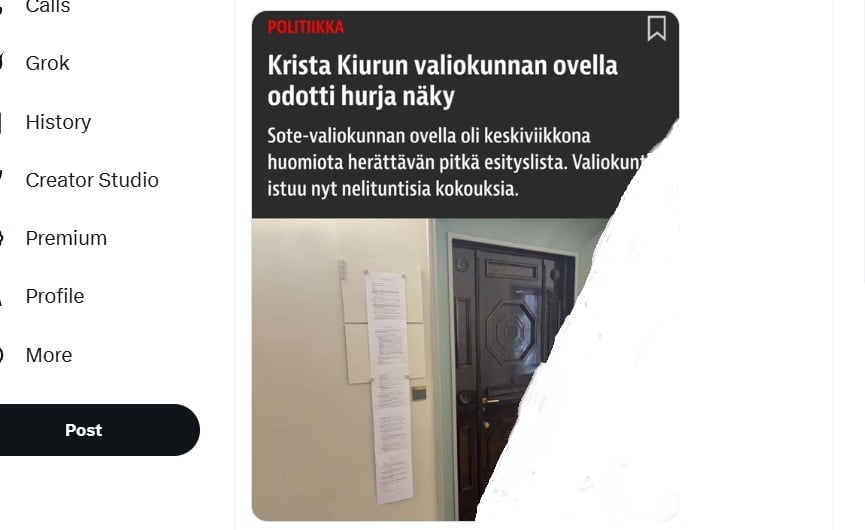 Eduskunnan sosiaali- ja terveysvaliokunnan yhden vuorokauden esityslista. X Tere Sammallahti