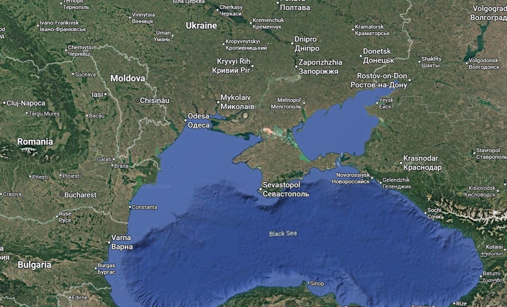 Mustameri ja Asovanmeri. Google Maps